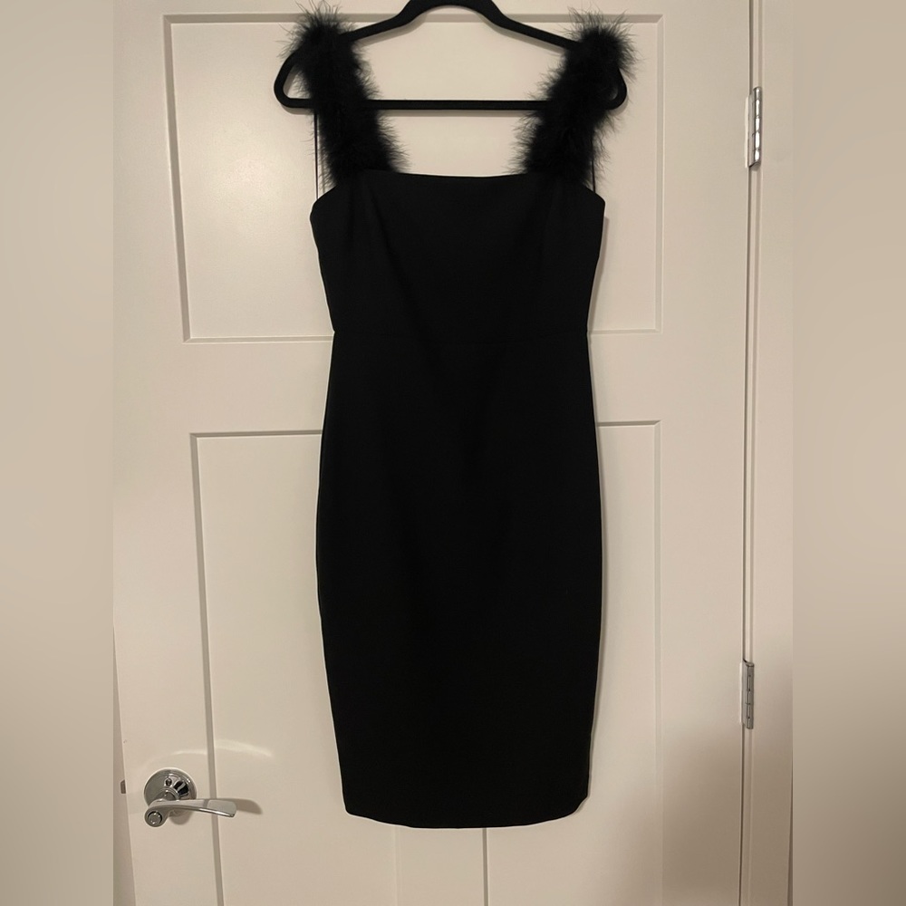 Likely Romy Cocktail Dress Ostrich Feather Straps Size 6 - Black